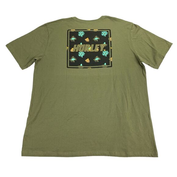 Hurley Mens Everyday Four Corners Floral Short Sleeve T-Shirt Olive Green XL - Picture 2 of 4